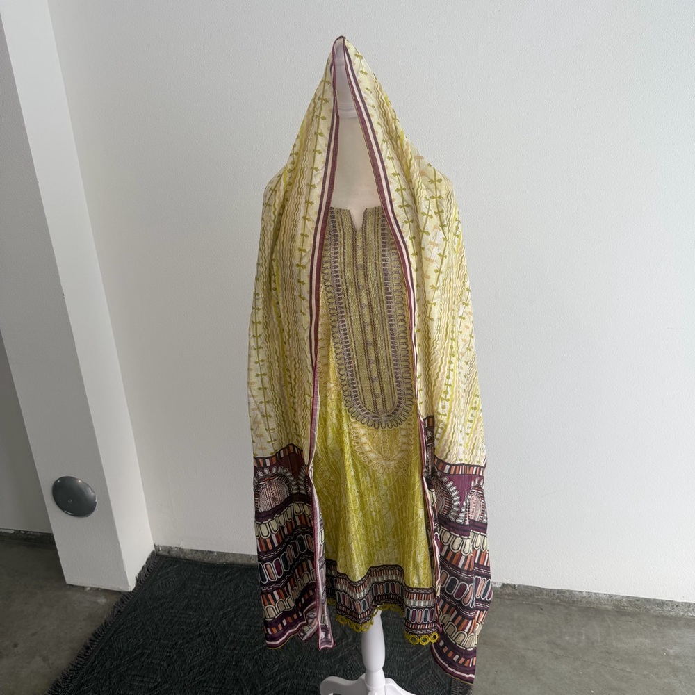 Yellow Printed Suit with Statement Dupatta